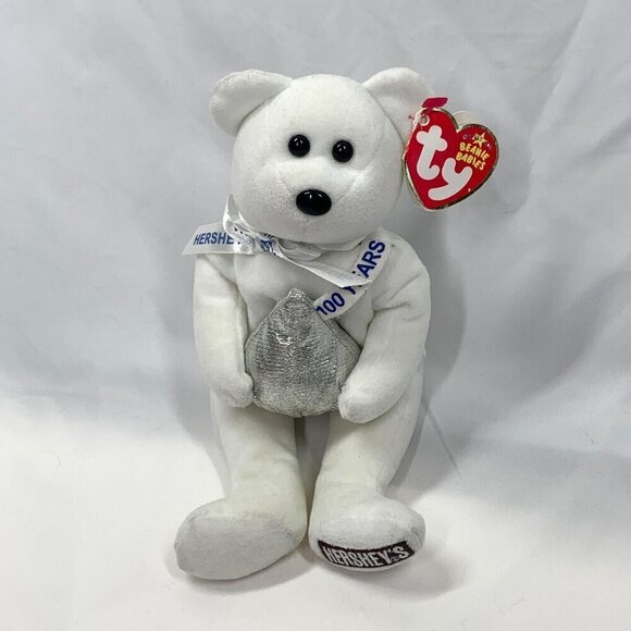 TY Beanie Babies Hugsy The Hershey's Kisses Bear White & Silver 8" 2007 w/Tags - Picture 8 of 8